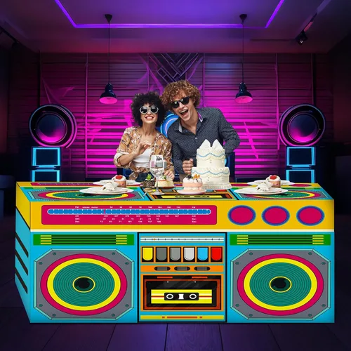 Vista 14 de Oudain Mantel Temático de los Años 80s y 90s de 6 Pies, Suministros para Fiesta de Cumpleaños de los 80s, Decoración de Fiesta Hip Hop, Mantel