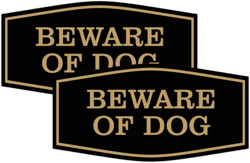 Vista 20 de All Quality Fancy Beware of Dog Letrero Material duradero Señales de seguridad para el hogar Fácil de instalar (negro/oro), mediano, 1 paquete