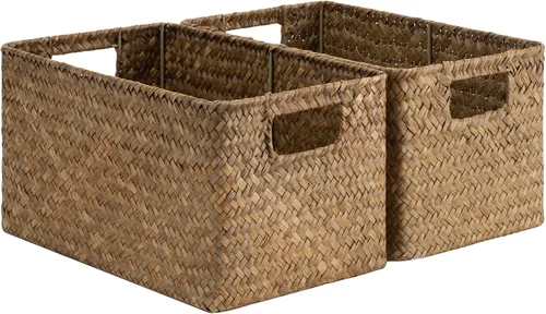 Vista 19 de StorageWorks Cesta de mimbre con asa, cestas de almacenamiento de mimbre para organizar, cestas de almacenamiento decorativas para estantes, cuerda