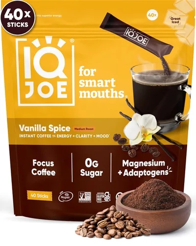 Vista 13 de IQJOE Paquetes de Café de Hongos (40 Porciones) Melena de León, Magnesio Magtein, Antioxidantes, Adaptógenos - Negro Original - Café Instantáneo