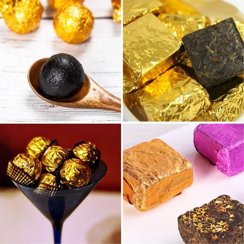 Vista 6 de 100 envoltorios de papel de aluminio para dulces, 4 x 4 pulgadas, cuadrados de papel de aluminio para dulces, chocolate, pasteles (dorado)