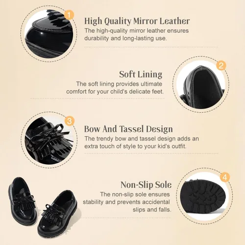 Vista 3 de KIDSUN Zapatos de vestir para niño y niña, cómodos zapatos Oxford con cordones para uniforme escolar, mocasines planos (bebéniño pequeño) E-negro