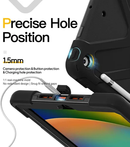 Vista 9 de BRAECN Funda para iPad de 9ª/8ª/7ª Generación, Funda Resistente a Prueba de Golpes con Protector de Pantalla, Soporte para Lápiz, Soporte para Tapa