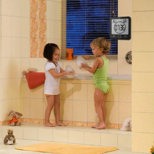 Vista 5 de Reloj de pared y temporizador de baño impermeable, temporizador digital resistente al agua para colgar en la ducha, pantalla grande, temporizador