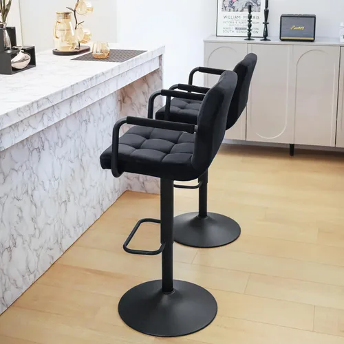 Vista 6 de Furnimart Juego de 4 taburetes de bar ajustables giratorios con reposabrazos y reposapiés, sillas de bar tapizadas para cocina y comedor Terciopelo