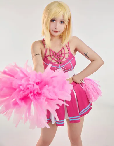 Vista 3 de Miccostumes Disfraz de animadora rosa para mujer, camiseta corta y falda con pompones