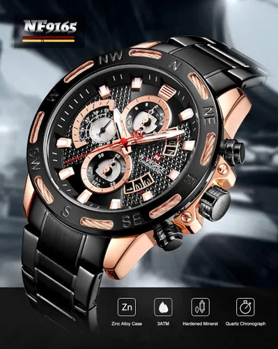 Vista 2 de Naviforce hombres relojes deportivos oro acero completo cuarzo reloj hombres fecha semana impermeable Militar Relogio Masculino