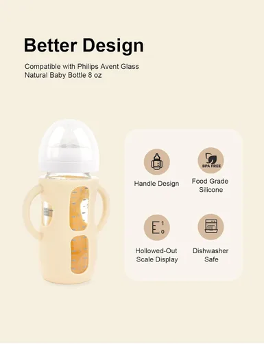 Vista 2 de 2 paquetes de fundas de silicona para biberones de vidrio Philips Avent, fundas para biberones de bebé resistentes a caídas sin BPA con asas A-rosa