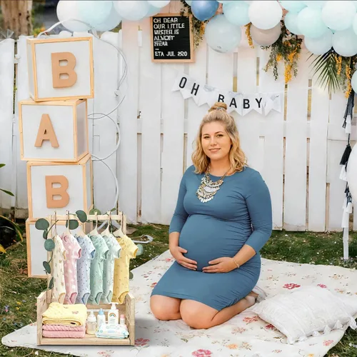 Vista 4 de Okydoky Armario de madera para baby shower, cesta de regalo con asa, con colgador de ropa y guirnalda, cesta personalizada para baby shower