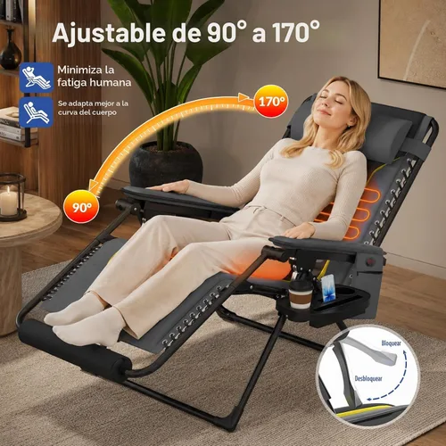 Vista 4 de Slendor Heated Zero Gravity Chairs 30 in, XL Reclining Chair, Gray Grey