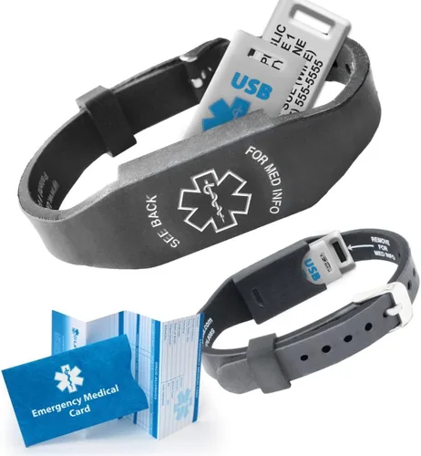 Vista 12 de Pulsera Elite II USB Plus de alerta médica. Pulsera de identificación con memoria USB impermeable de 2 GB, grabado personalizado de 10 líneas
