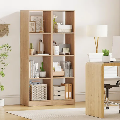 Vista 8 de Giantex Estantería de 4 cubos de 56 pulgadas de alto, natural independiente de 15 pulgadas de ancho y 5 niveles con 4 kits antivuelcos, organizador
