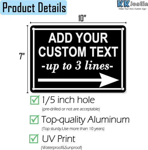 Vista 2 de Letrero personalizado con flecha de 10 x 7 pulgadas, letrero de flecha de metal impermeable para exteriores personalizado, para direcciones