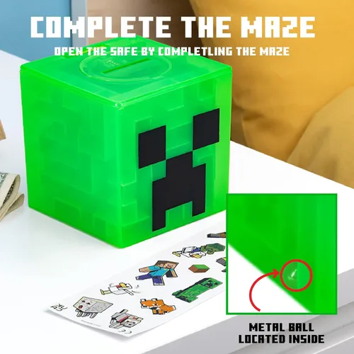 Vista 4 de Paladone Minecraft Creeper Maze Safe, completa el laberinto para desbloquear dinero, divertido juguete coleccionable de bloques de Minecraft