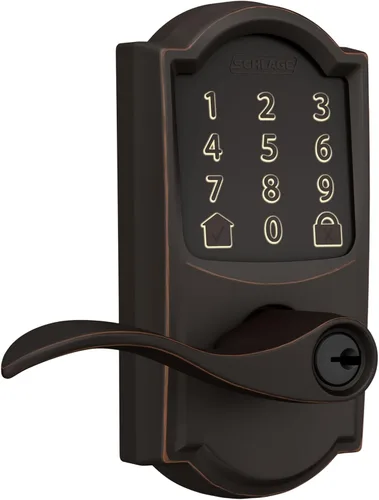 Vista 10 de Schlage Encode Smart WiFi Lock, manija de palanca, borde Camelot, bronce