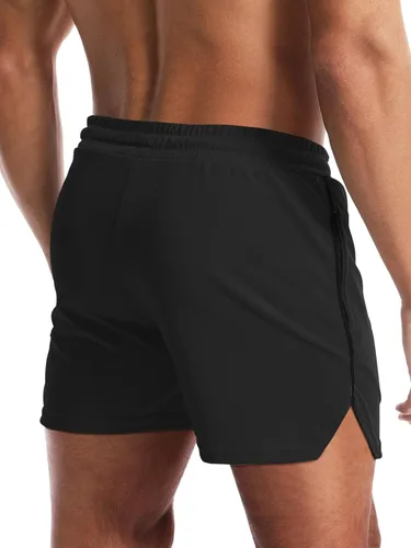 Vista 3 de Aolesy Pantalones cortos de entrenamiento para hombre con bolsillo con cremallera de 5 pulgadas, ligeros, para gimnasio, correr, fisicoculturismo