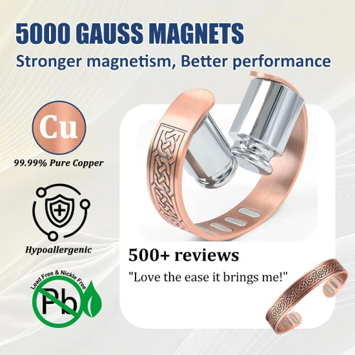 Vista 3 de Vicmag Pulsera de Cobre para Hombres Pulsera Magnética de Fuerza 9X para Hombres 99% Cobre Puro con Imanes de 5000 Gauss, Caja de Presentación