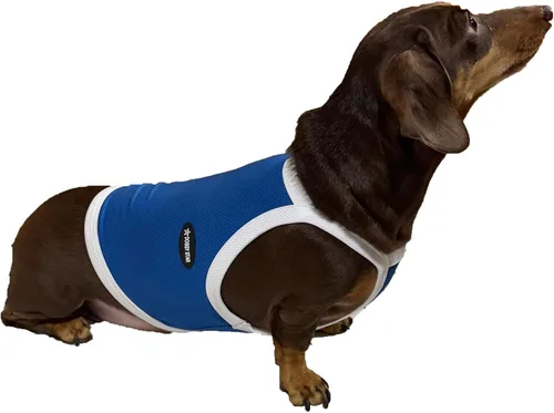 Vista 6 de D Doggy Star - Suéter de perro salchicha para perros, ropa de forro polar, abrigo de invierno (M, bolsillo azul marino)