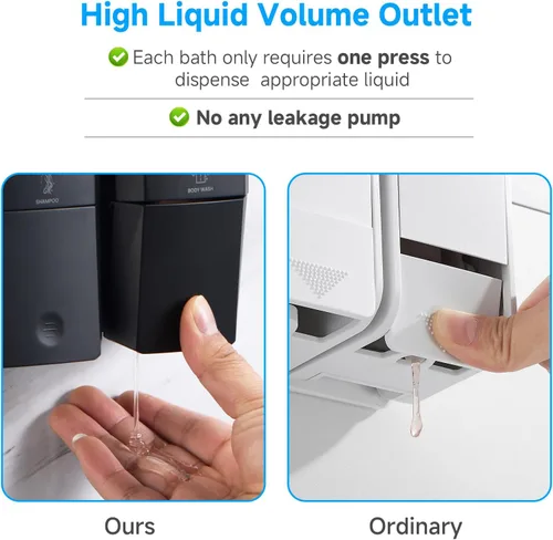 Vista 5 de Dispensador de champú y acondicionador,GlintGath Dispensador de ducha de 2 cámaras sin taladro, dispensador de champú para ducha montado