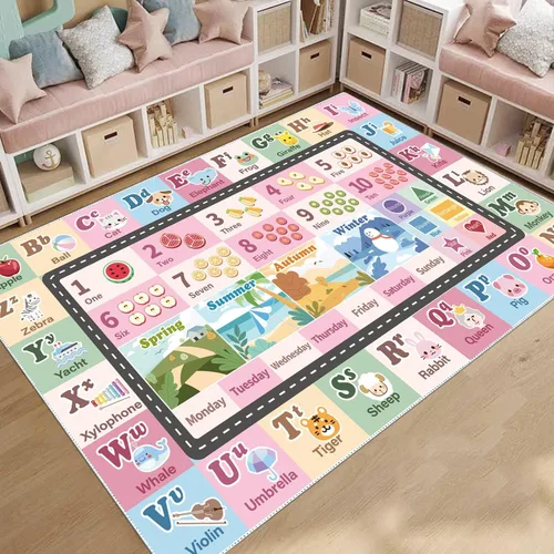 Vista 11 de Alfombra ABC infantil para sala de juegos, alfombra del alfabeto para el aula, alfombra lavable para habitación de bebé, sala de juegos, dormitorio