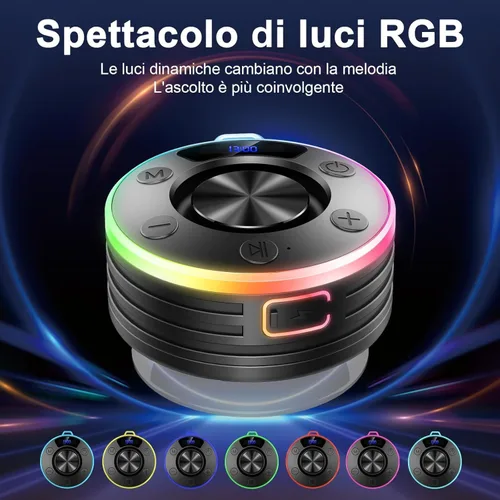 Vista 7 de Altavoz Bluetooth de ducha, IPX7 impermeable altavoces Bluetooth portátiles con ventosa, pantalla digital, graves ricos en sonido estéreo, clip