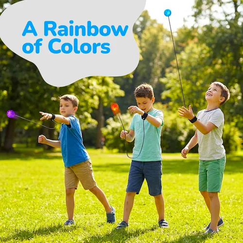 Vista 6 de ArtCreativity Bolas de muñeca de órbita iluminadas, juego de 4, bolas iluminadas con luces intermitentes y cuerda elástica, juguete de bola órbita