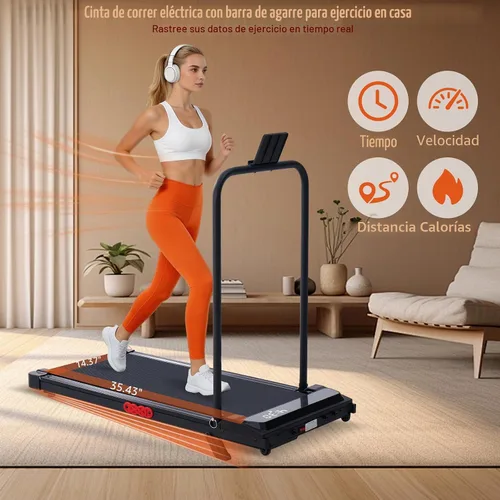 Vista 6 de Walking Pad Treadmill with Handle Bar, 3.0HP Portable Electric Treadmills for Exercising, 0.6-7.6MPH Mini Walking Pad Treadmill with Incline, Under