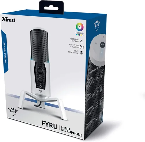 Vista 7 de Trust Gaming GXT 258 Fyru - Micrófono de transmisión profesional, 4 patrones de grabación, micrófono para juegos con iluminación LED, micrófono USB