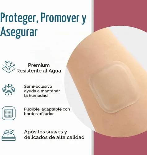 Vista 3 de Dynarex Dürma+ DynaDerm Apósito hidrocoloide - Parche estéril con bordes para heridas - Resistente al agua - Protección flexible - Delgado - 2" x 2
