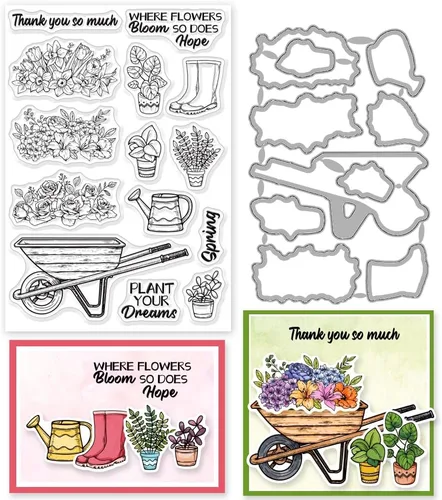Vista 8 de INFUNLY Juego de 3 sellos y troqueles para hacer tarjetas, bendición, palabras, troqueles y sellos, diseño de feliz primavera, sellos transparentes
