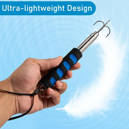 Vista 5 de Alwonder Gaff de pesca telescópica, Lanza de pesca en hielo de triple gancho de acero inoxidable, Poste telescópico de aleación de aluminio