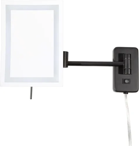 Vista 13 de JERDON Espejo de maquillaje rectangular para montaje en pared con aumento 5X, espejo de maquillaje de alambre directo con luces LED, negro mate