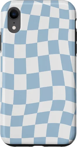 Vista 24 de Funda estética pastel azul claro remolino a cuadros para iPhone 16