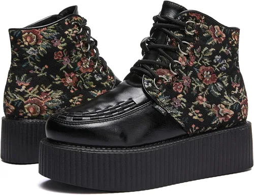 Vista 6 de RoseG Women's High Top Suede Lace Up Flat Platform Creepers Shoes Boots