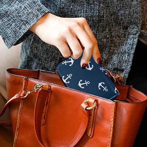 Vista 6 de OTVEE Funda para tarjetas de crédito RFID, billetera de cuero de microfibra con cremallera para mujer, Anclas, Cartera Rfid