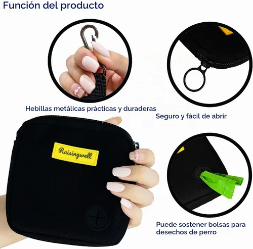 Vista 4 de Bolsa de golosinas para perros Raisingwell para caminar y entrenar con clicker, bolsas para excrementos pequeñas, riñonera con cierre, kit de A1.