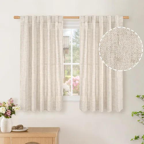 Vista 42 de BGment Cortinas cortas de lino marfil de 36 pulgadas de largo para ventanas de cocina, pequeñas cortinas texturizadas rústicas para café sobre