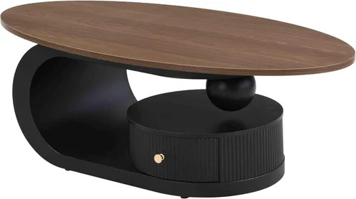 Vista 6 de SSLine Juego de 2 mesas de centro anidables de lujo con base curvada, juego de 2 mesas de centro ovaladas con cajón y mesa auxiliar redonda