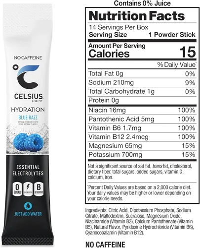 Vista 3 de Celsius Hydration™ Blue Razz, mezcla de bebida de hidratación con electrolitos sin azúcar (paquete de 14)
