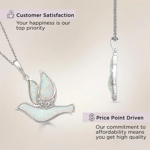 Vista 5 de Jewelili Collar con colgante de paloma de plata de ley o oro amarillo chapado en plata de ley para mujer, ópalo creado y diamantes redondos blancos