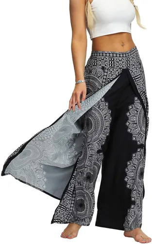 Vista 4 de MsAnya Womens Palazzo Slit Wide Leg Pants Summer Casual Beach Boho Hippie Bohemian Pilate Plus Size 10-18
