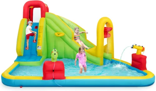 Vista 11 de OLAKIDS Tobogán acuático inflable, casa de rebote 7 en 1 con 2 toboganes, pared de escalada, piscina de salpicaduras, borde de baloncesto, 2