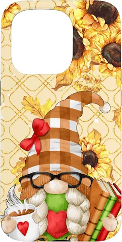 Vista 14 de Sunflower Gnome with Books for Tea Lover Librarian Reading Case for iPhone 16