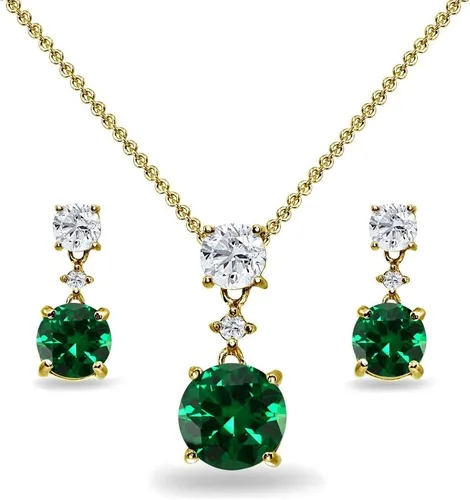 Vista 17 de B. BRILLIANT Plata esterlina genuina, creada o simulada con piedra preciosa y topacio blanco redondo, juego de collar y aretes colgantes de 3