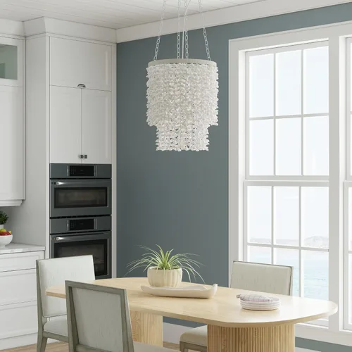 Vista 2 de KOUBOO Clamrose - Candelabro de conchas marinas, elegantes candelabros costeros para comedor, sala de estar, dormitorio, lámpara colgante moderna