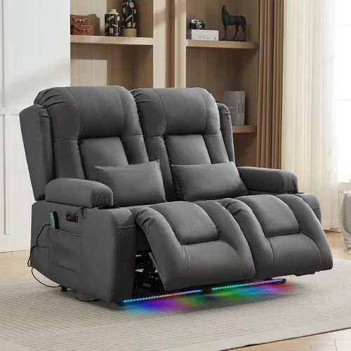 Vista 25 de TUNYI Wall Hugger - Sofá reclinable con consola, sofá biplaza reclinable eléctrico para autocaravana con masaje y Beige