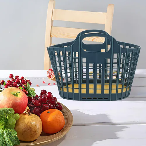 Vista 4 de Luxshiny Paquete de 2 cestas de plástico para frutas con asas, bolsa plegable de almacenamiento de cocina para organización de frutas y verduras