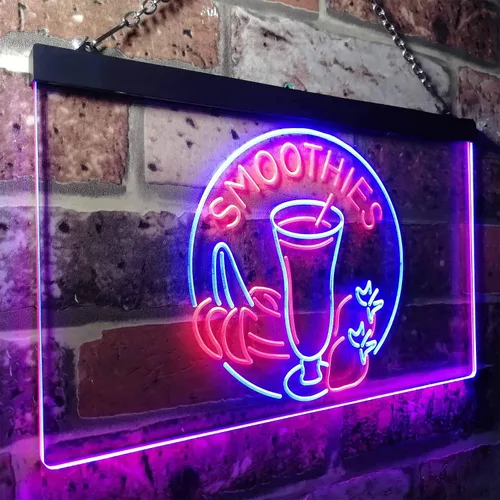 Vista 3 de ADVPRO Smoothies Fruit Drink Shop Señal de neón LED de doble color azul y rojo 24 "x 16" st6s64-i3343-br