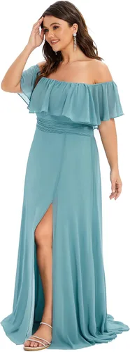 Vista 3 de Ever-Pretty Vestido formal de gasa con hombros descubiertos y mangas con volantes y abertura lateral para mujer 0968-PZUSA