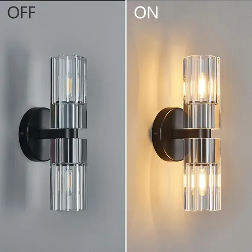 Vista 7 de 2 apliques de pared negros de cristal, apliques de pared modernos con pantalla de cristal K9 para pasillo, iluminación de pared para baño, entrada